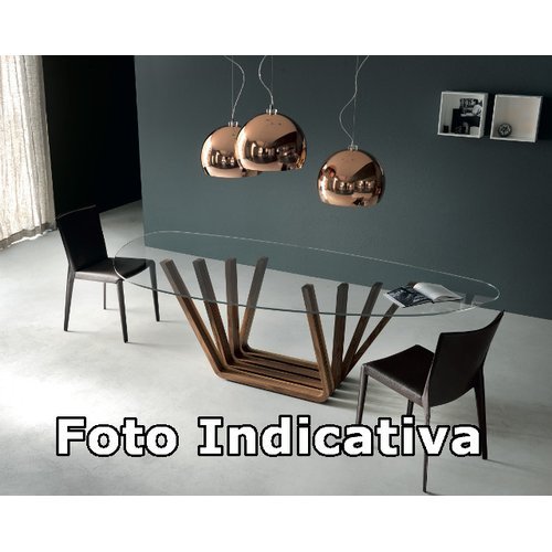 CATTELAN Tavolo Domino 240x120x75H Top Cristallo Trasparente Extrachiaro - Base Legno Mix (Noce Canaletto/Rovere Bruciato)