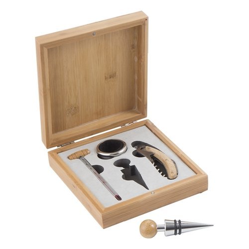 Brandani 54438 Cofanetto Enoteca Set 4 pezzi in Zinc Alloy, Acciaio Inox e Bamboo