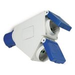 FANTON - Adattatore industriale  con spina CEE 2P+T 16A CEE blu 2 prese bipasso italo/tedesche 2P+T 16A IP44 220-230 V Blu/bianco 73104