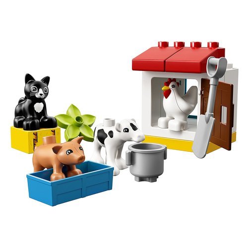 Lego 10870 Aiuta il tuo bambino a mettere la gallina nel pollaio, a portare il maiale e il vitello alla mangiatoia e al secchio d'acqua e ad accarezzare il simpatico gatto. Il pollaio è facile da cos