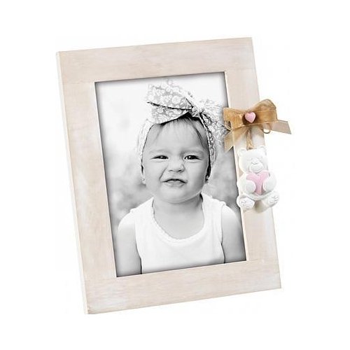 Mascagni A957C Cornice Portafoto 10x10 cm Orsetto Kids Rosa Legno Sbiancato