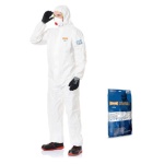 ISSALINE - Tuta intera monouso con cappuccio Taglia L Chem Bianco Cat III - Tipo 5,6 - Reg. EU2016/425