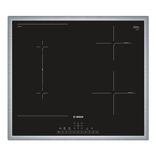 Bosch Serie 6 PVS645FB5E piano cottura Nero, Acciaio inossidabile Da incasso 60 cm Piano cottura a induzione 4 Fornello(i)