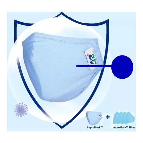 V7 Impro mask l size navy blu Im+ Maschera di Protezione. PFE 95%. Maschera con 4 filtri. Dispositivo medico di Classe I. Taglia L - Colore : BLU Maschera con protezione BFE (Bacterical filtration efficency) del 98%. La confezione comprende una maschera Impromask + 4 filtri. Dispositivo Medico di Classe I. Alto Filtraggio. Eccellente ventilazione. Dermo compatibile