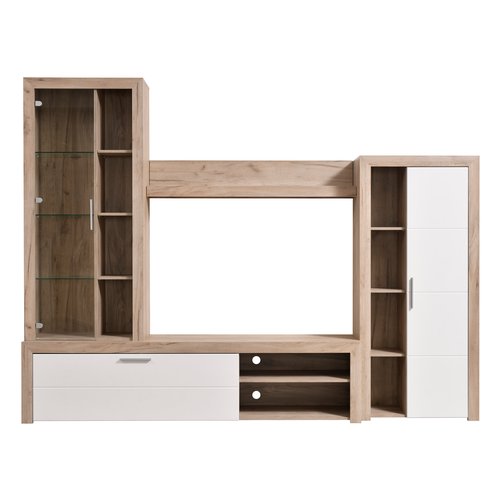 Kit Furniture PARETE SOGGIORNO MEIDA ROVERE -BIANCO Composizione soggiorno Kit Furniture PARETE SOGGIORNO MEIDA ROVERE -BI