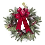 Amicasa - Corona natalizia Amicasa 071696 con pigne, bacche e fiocco Verde e Ros