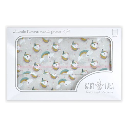 Set lenzuola lettino Baby Idea LLUR Completo Unicorno rosa