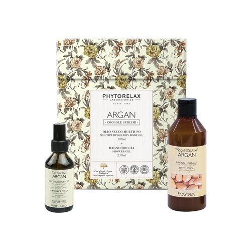 Set bagno Phytorelax Coccole sublimi argan beauty box 250 ml + 100 ml