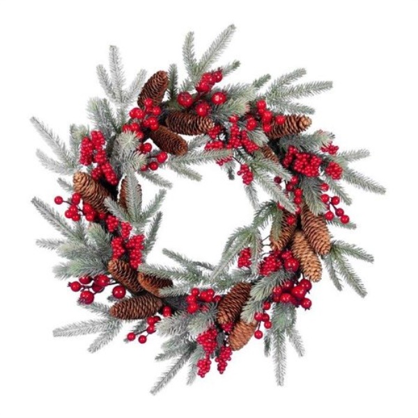 Corona Natale Amicasa 092246 Pigne e bacche Verde brinato e Rosso