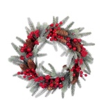 Corona Natale Amicasa 092245 Pigne e bacche Verde brinato e Rosso