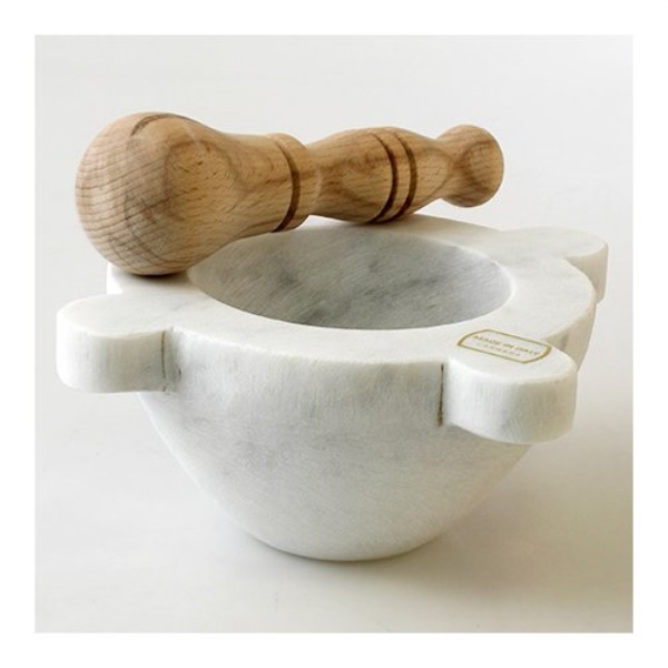 Mortaio Marmo In Con pestello legno Bianco