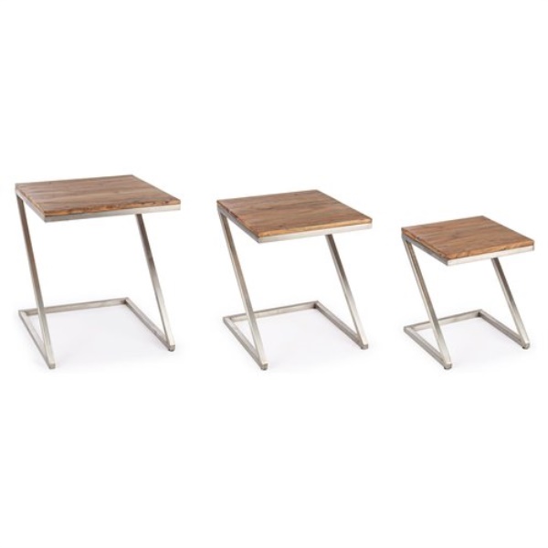Set tavolini Bizzotto Homemotion 0746038 OSBERT Grigio e Legno