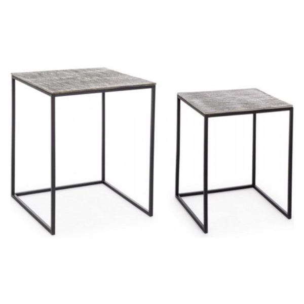 Set tavolini Bizzotto Homemotion 0746172 TAHIR Nero e Grigio
