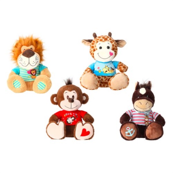 Peluche Globo 83494 PELUX Animale seduto con t-shirt Assortito