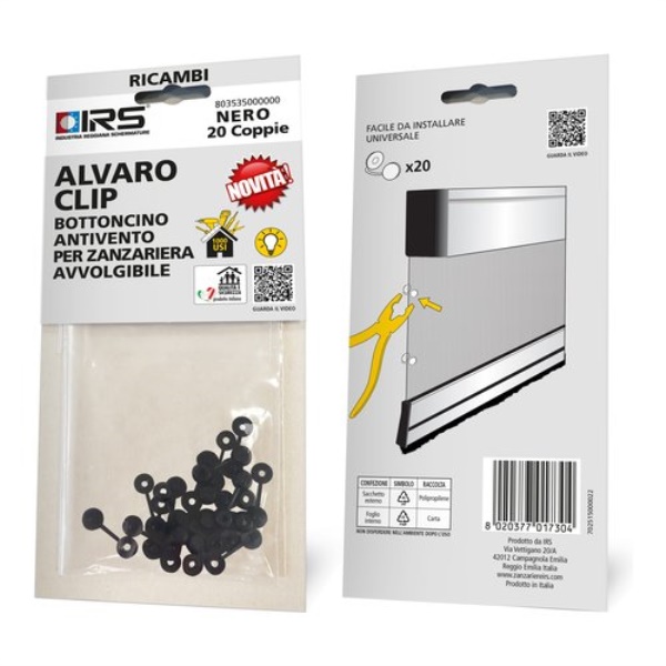 Bottoni antivento zanzariera Alvaro Clip 20 pz IRS IART5071 Nero