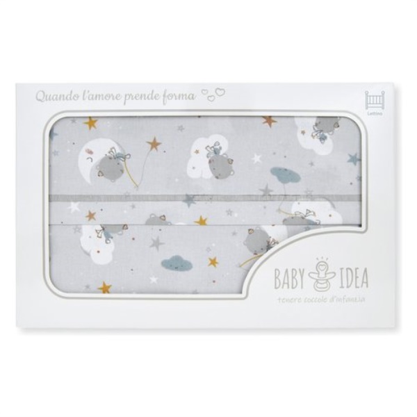 Set lenzuola lettino Baby Idea LLFG Completo Fantasia grigio