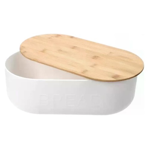 Porta pane Koopman 170486780 Con coperchio tagliere bamboo Bianco