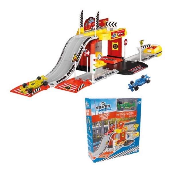 Playset pista Ods 41353 SILVER WHEEL Stazione corse pit stop con 1 aut