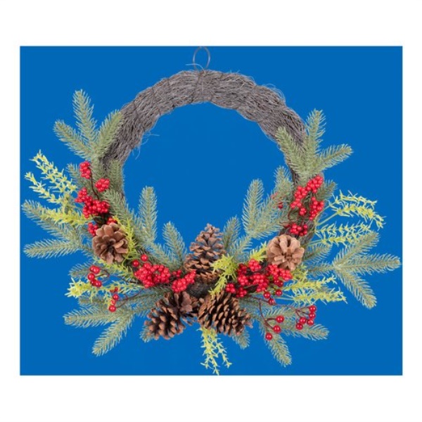 Corona Natale Amicasa 092285 Pigne e bacche Verde e Rosso