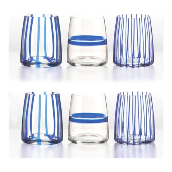 Set bicchieri Amicasa DF25324 BLUESTRIPE Trasparente e Blu