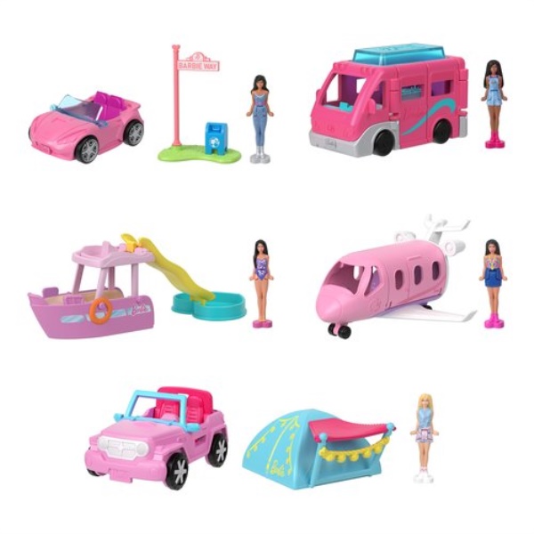 Set bambola Mattel HYF38 BARBIE LAND Mini con veicolo color change Ass