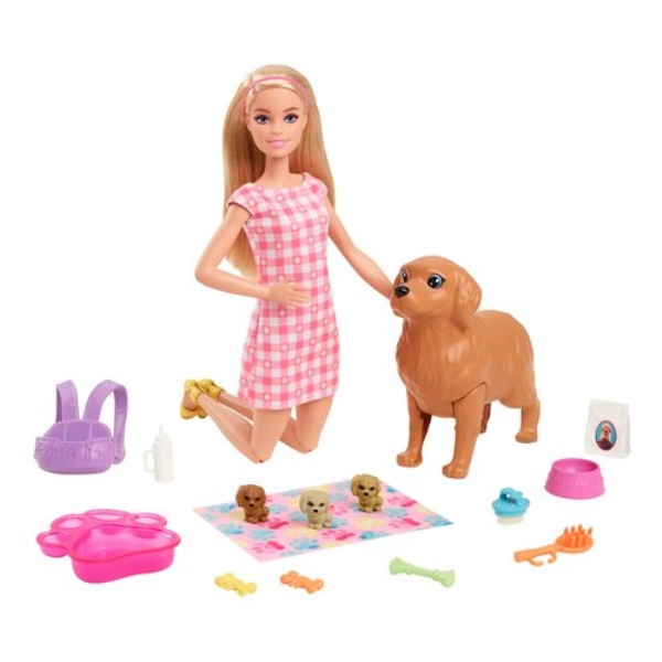 Bambola Mattel HCK76 BARBIE con cuccioli appena nati e accessori
