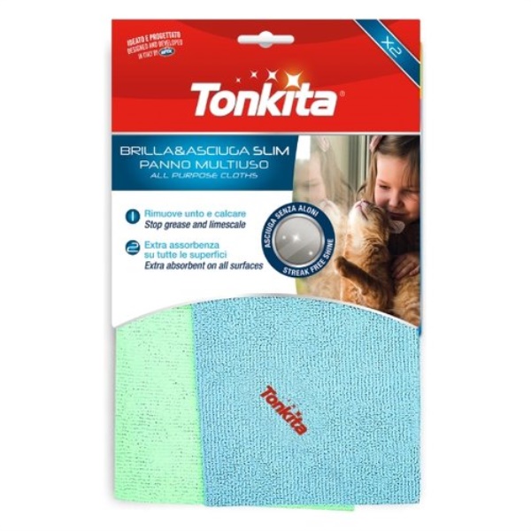 Set panni Tonkita TK28662 Brilla&Asciuga slim Verde e Azzurro