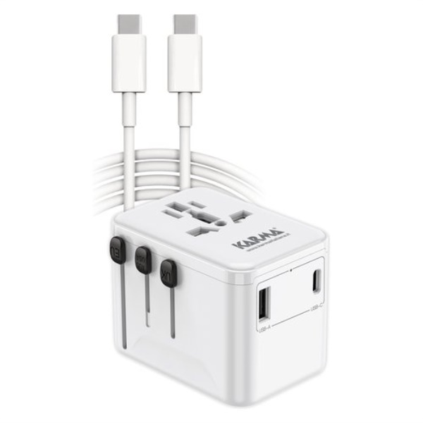 Adattatore da viaggio Karma CC 9602USBC con cavetto USB C Bianco