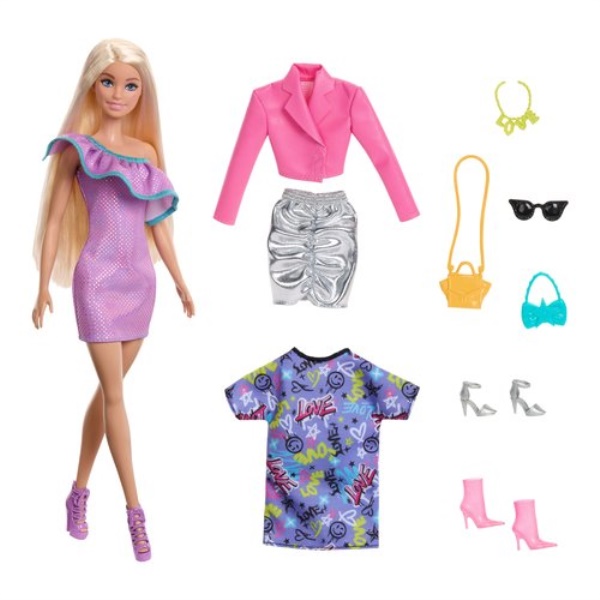 Set bambola Mattel HYT61 BARBIE con 3 outfit completi