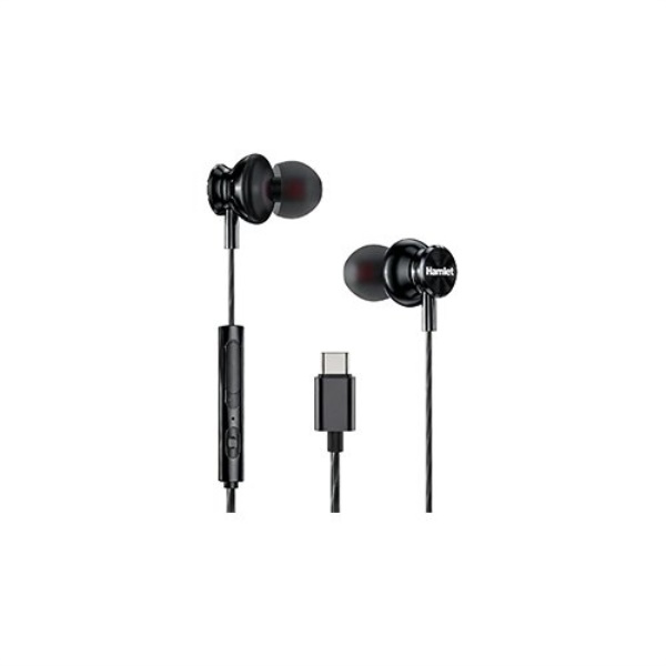 Auricolari microfono filo Hamlet HHEADM IEC USB C Black
