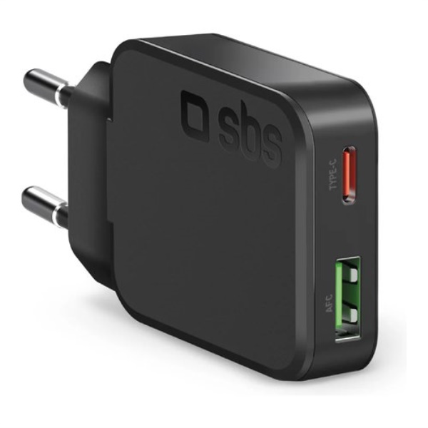 Caricabatterie Sbs TETRGANUSBTC30SLIM WALL CHARGER Slim 30W GaN Black