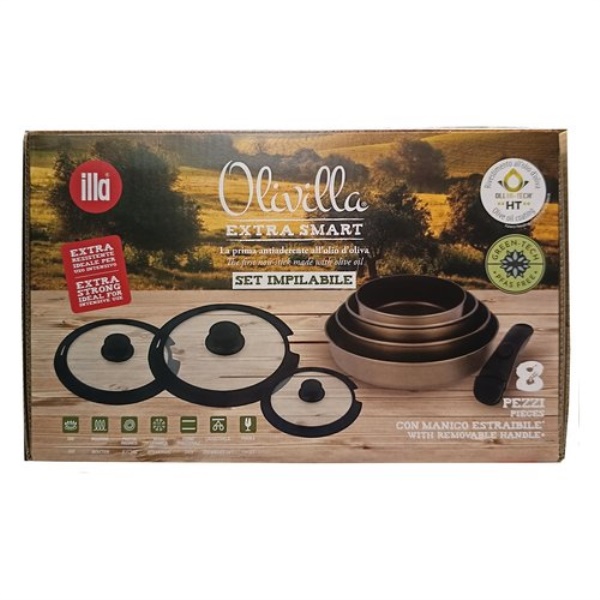 Batteria pentole Illa I0HTSM08 OLIVILLA EXTRA Smart impilabile salvasp
