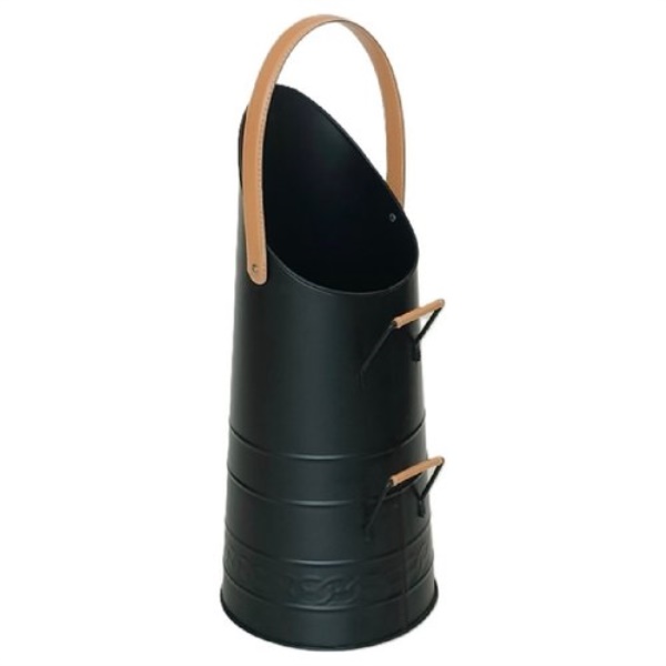 Secchio porta cenere Amicasa 28266 alto con manici pelle Nero