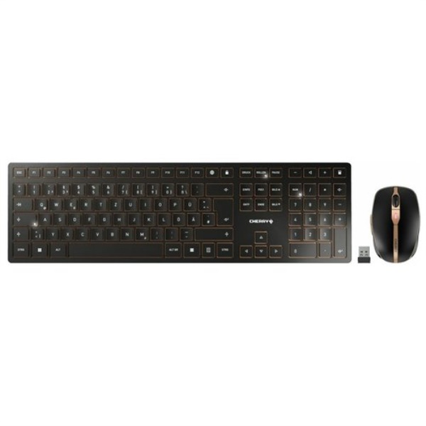 Tastiera e mouse Cherry JD 9100IT 2 DW 9100 SLIM Black e Gold