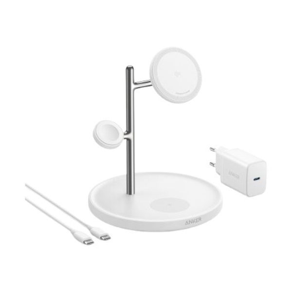 Caricabatterie Anker B25M3322 MAGGO Charging Station 3in1 White e Silv