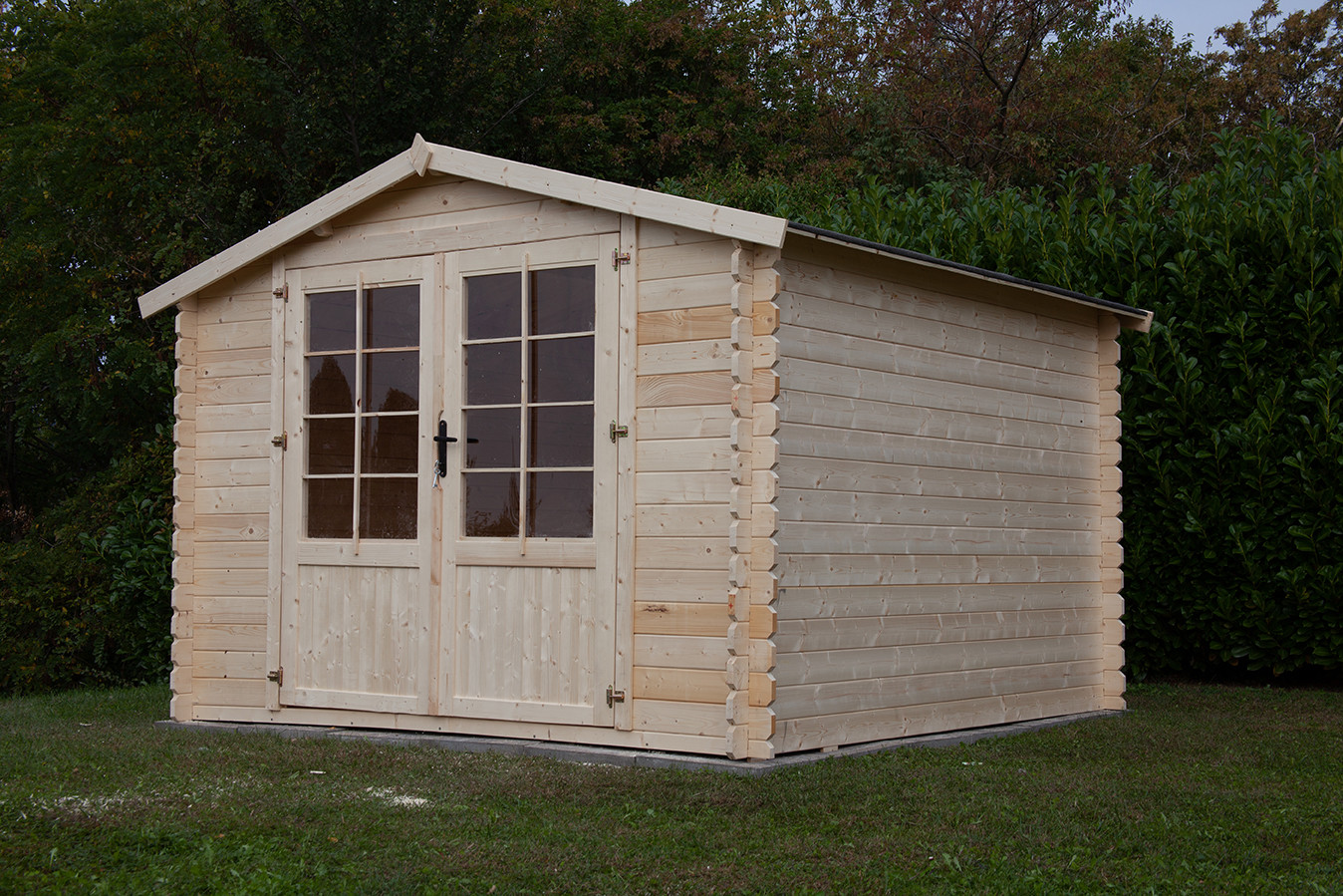 Edv casette AC/CASMARY Esterni da Vivere Casetta Mary di legno in Abete grezzo non trattatto, 300x300cm, casetta da giardino, Casetta in legno, Doppia, Tetto a due spioventi, Nero, Pannello truciolare di tipo OSB, Legno