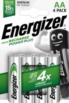 Energizer - Energizer Accu Recharge Power Plus 2000 AA BP4, Batteria ricaricabile, Stilo AA, Nichel-Metallo Idruro (NiMH), 1,2 V, 4 pezzo(i), 2000 mAh