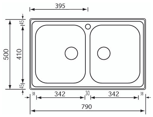 CM Cristal 79 x 50 2V Lavello montato su piano Rettangolare Acciaio inossidabile