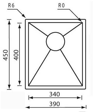CM filoquadra 39 x 45 x 5 Lavello sottopiano Rettangolare Acciaio inossidabile