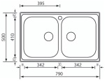 CM - CM Cristal 79 x 50 2V, Lavello montato su piano, Rettangolare, Acciaio inossidabile, Acciaio inossidabile, 2 ciotole, Rettangolare