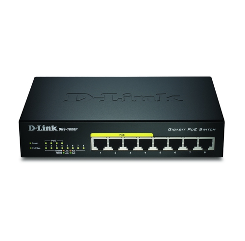 D-Link DGS-1008P switch di rete Non gestito Gigabit Ethernet (10/100/1000) Supporto Power over Ethernet (PoE) Nero