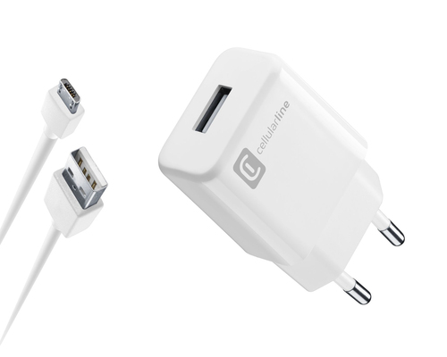 Cellularline USB Charger Kit Ultra - Fast Charge Universale Cavo e caricabatterie veloce 10W in un'unica soluzione Bianco