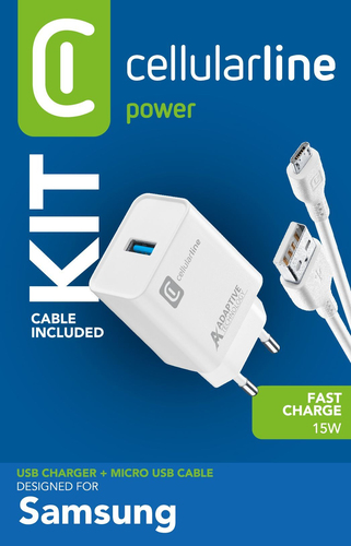Cellularline Adaptive Fast Charger Kit 15W Bianco