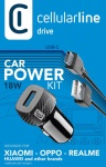 Cellular Line - Cellularline USB CAR CHARGER KIT QC - TYPE-C HUAWEI, LG, ASUS... Caricabatterie da auto veloce per dispositivi di ultima generazione Nero, Auto, Accendisigari, 1 m, Nero