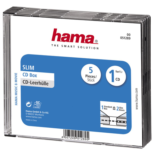 Hama CD Slim Jewel Case 1 dischi Trasparente