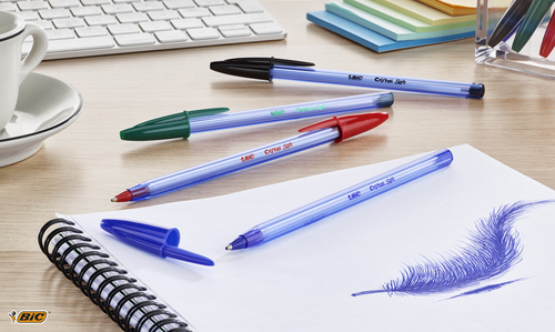 BIC Cristal Soft, Penne Blu a Sfera (Punta Media 1.2mm), Confezione da 4