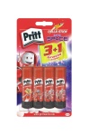 Henkel - Pritt Colla Stick Original 22g 3 Pezzi + 1 Gratis, Secco, Colla stick, 22 g, Cartoncino, Tessuto, Carta, 4 pezzo(i), Blister