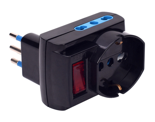 Polypool PP2386.1 Poly Pool Adattatore Multisize con Spina 10A prese Pluristandart Nero, Tipo L (IT), Tipo L (IT) + Tipo F, 250 V, 16 A, Nero