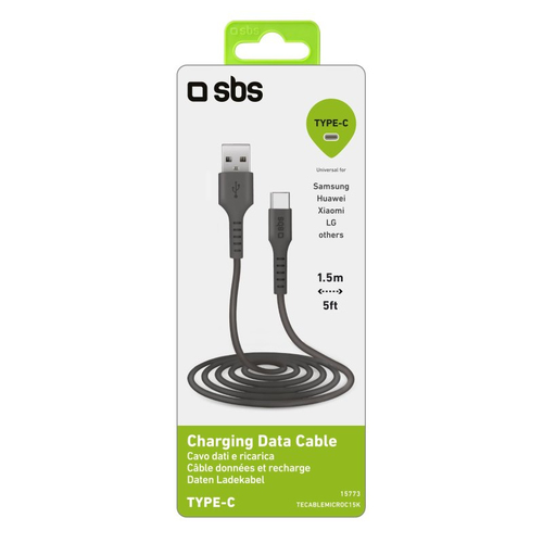 SBS CABLE DE DATOS-CARGADOR USB 2.0 - TIPO C cavo USB 1,5 m USB A USB C Nero