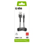 SBS - SBS Cavo dati e ricarica Type-C spiralato, 0,5 m, USB A, USB C, 2.0, Nero